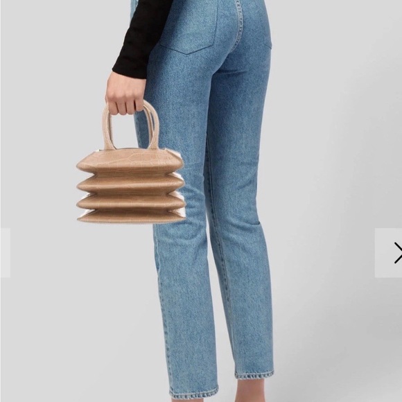 Staud Hutton Tan Crocodile-Embossed Handbag - Picture 2 of 7